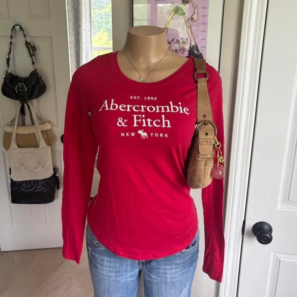 y2k 2000s spellout abercrombie red long sleeve